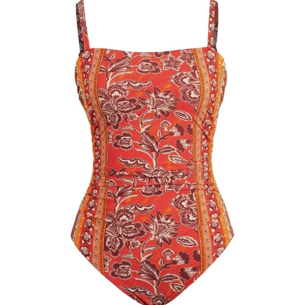 Cupshe Women Red Paisley One Piece Swimsuit Square Neck Cutout L NWT - Picture 4 of 9